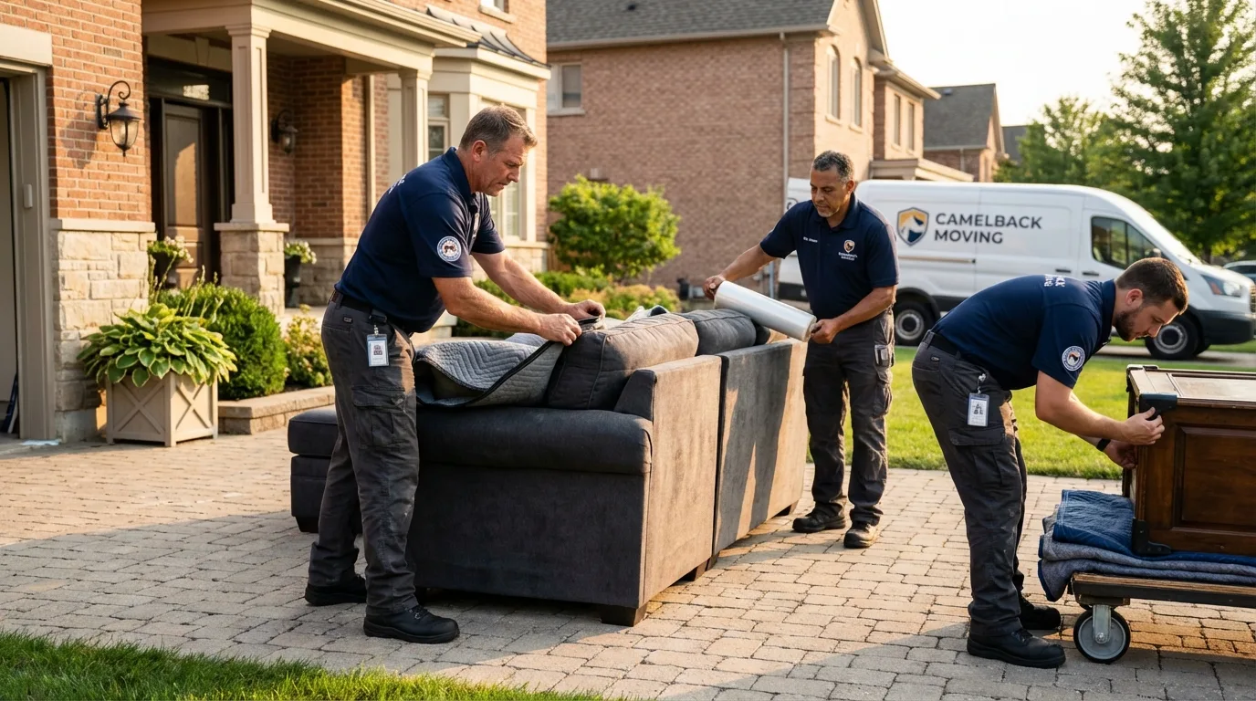 Large estate moving crew wrapping furniture in Longboat Key, FL